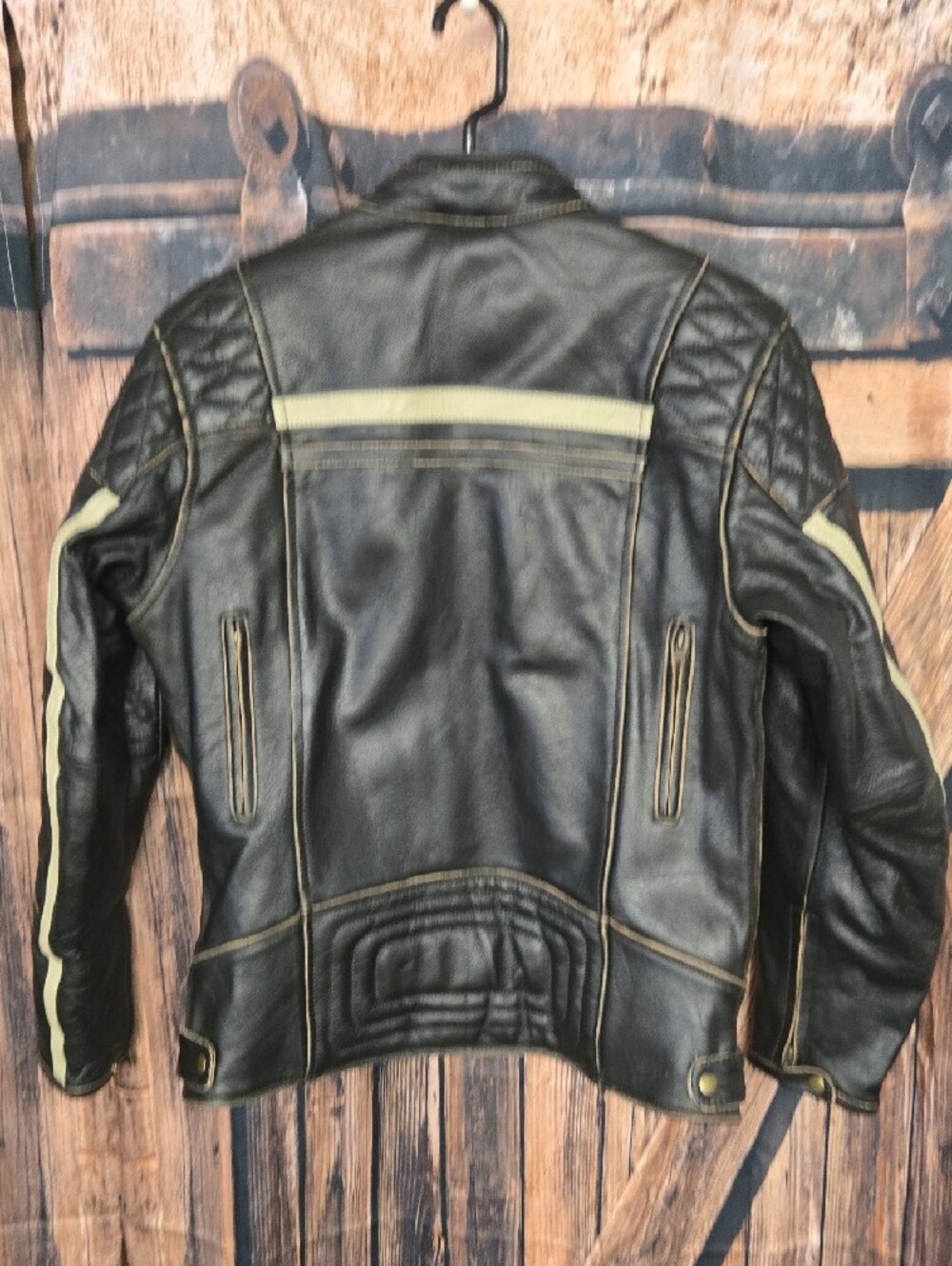 Element DK Brown/Black Leather Jacket with Cream Stripes - Picture 2 of 12